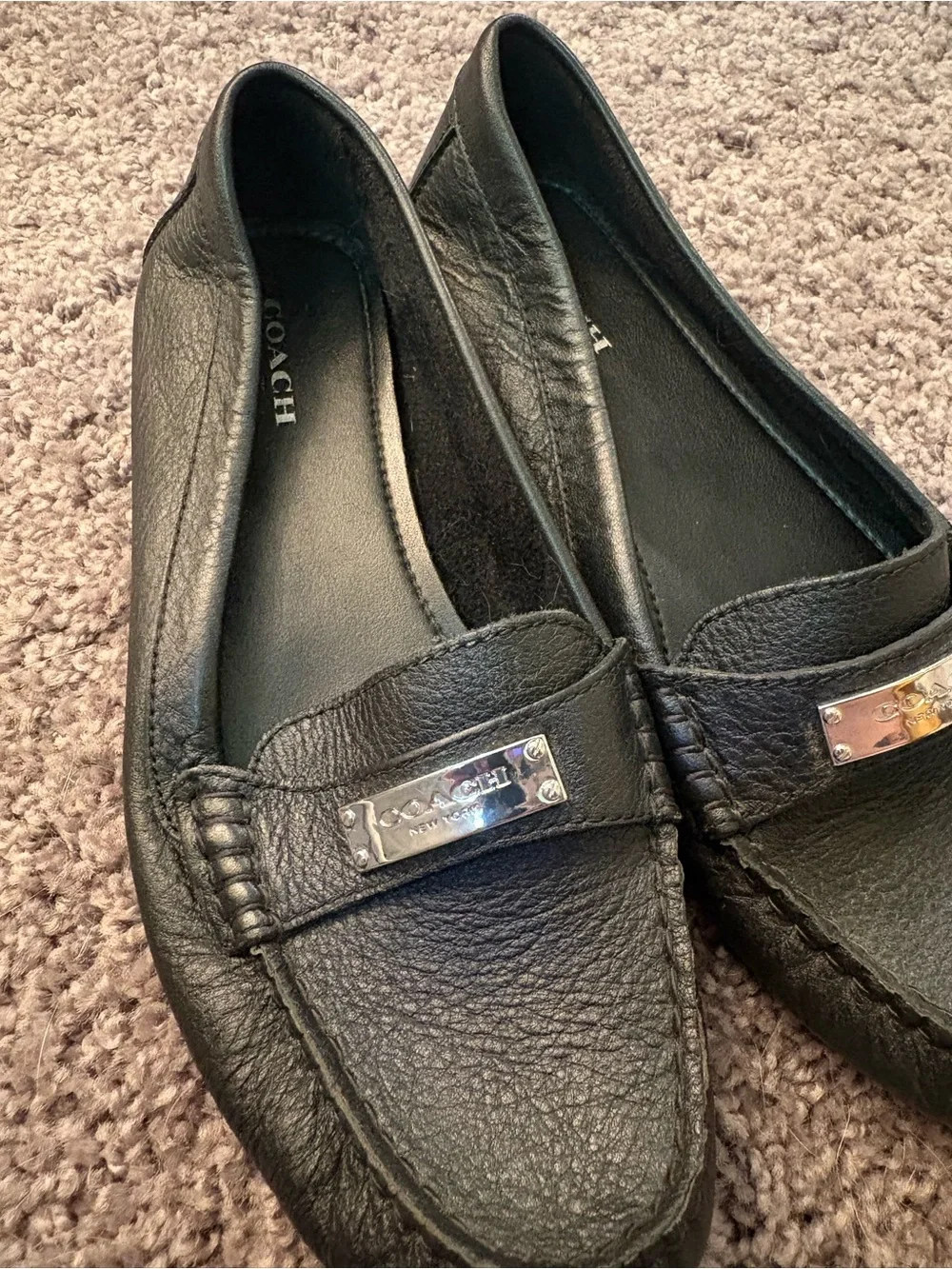 Coach Black Pebbled Leather Fredrica Women's Loafers with Silver Plaque - Picture 5 of 6